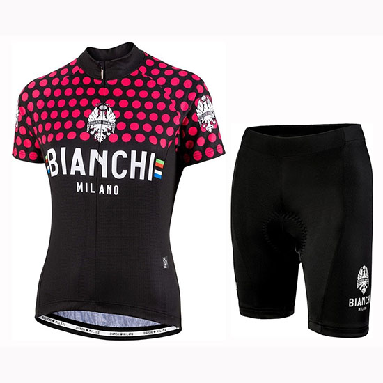 2019 Maillot Mujer Bianchi Dot Tirantes Mangas Cortas Negro Rojo